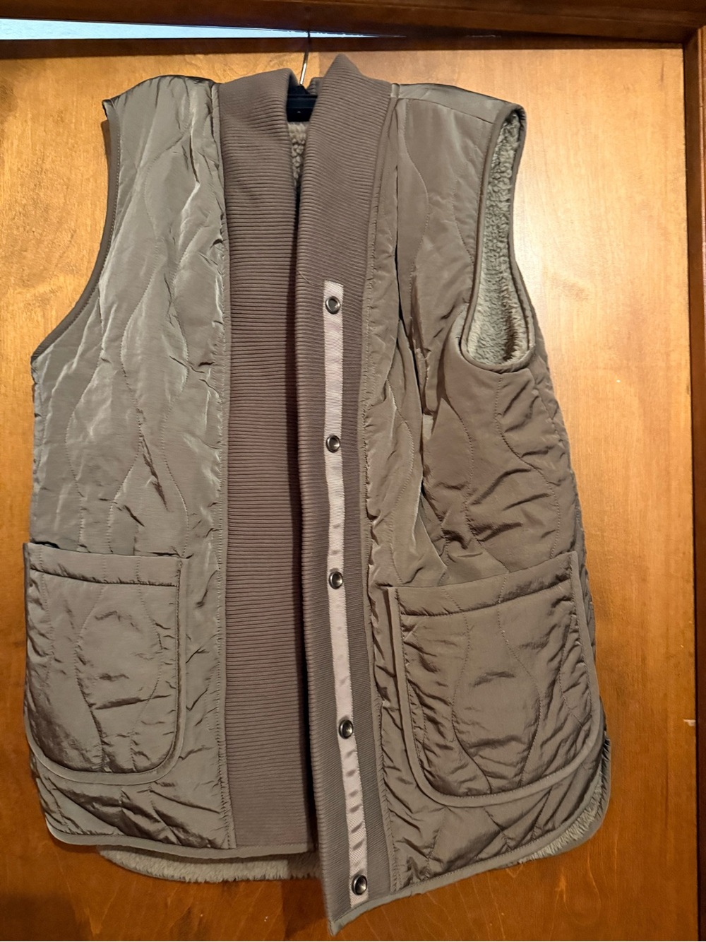 Womens Quilted Sherpa-Lined Vest - Olive Green. From Tuckernuck